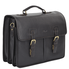 Men's Tumble Brown Leather Triple Gusset Briefcase with Shoulder Strap