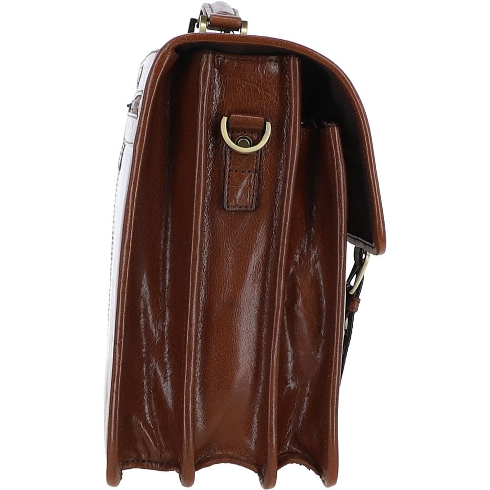 Men's Chestnut Leather Triple Gusset Briefcase with Shoulder Strap