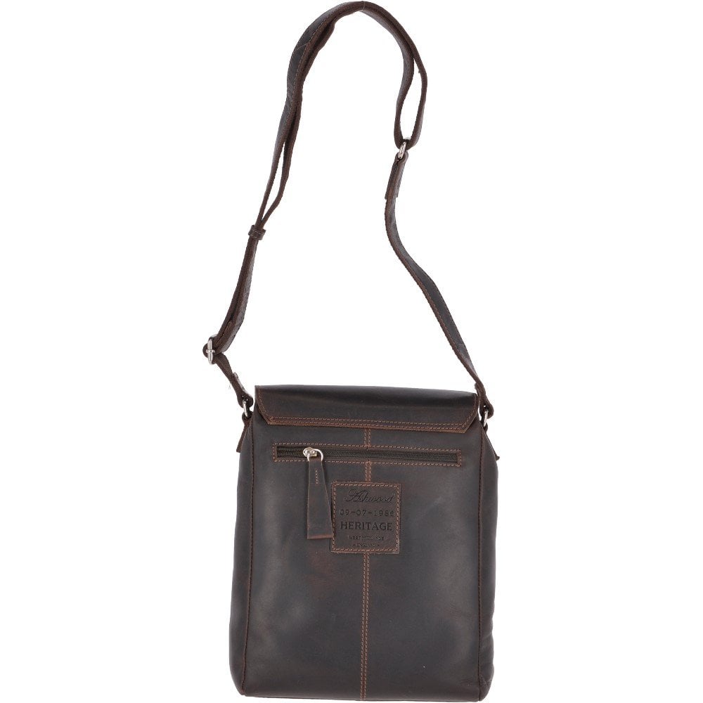 Oily Brown Leather Flap Over Small Messenger Flight Bag