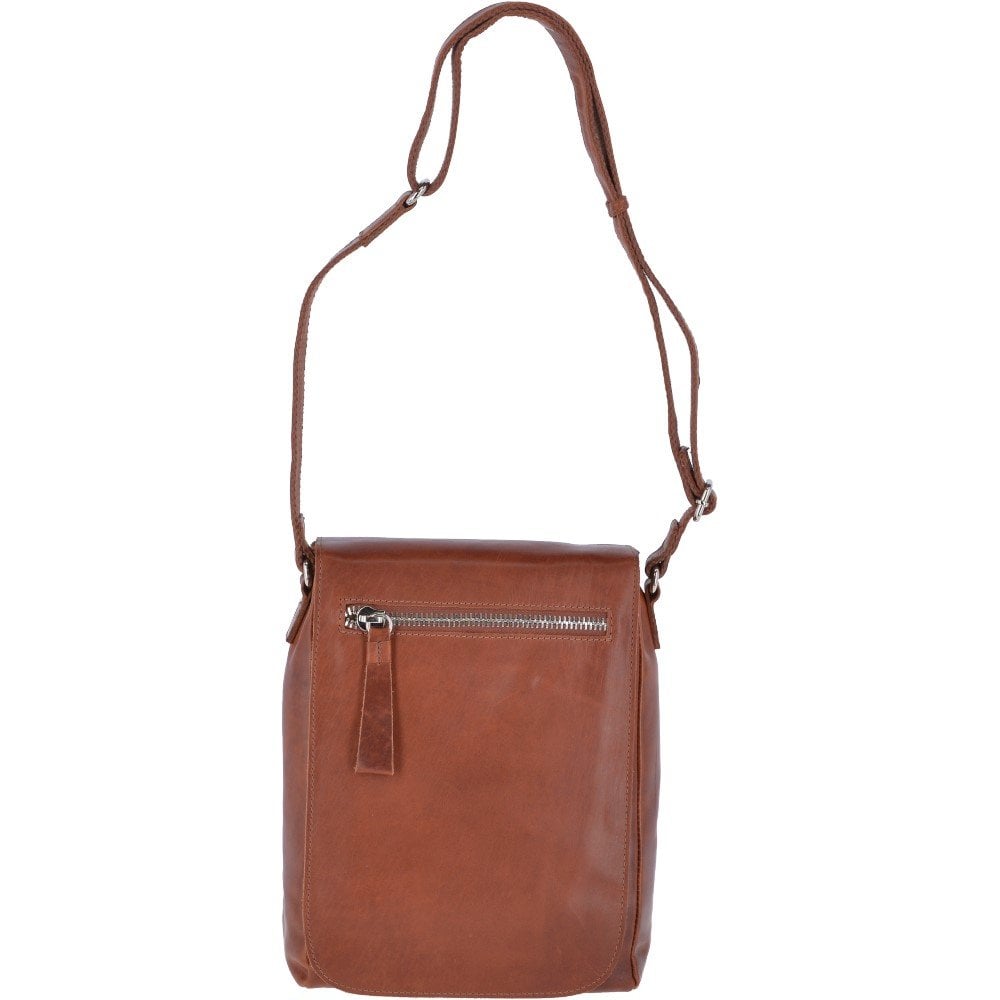 Oily Tan Leather Flap Over Small Messenger Flight Bag