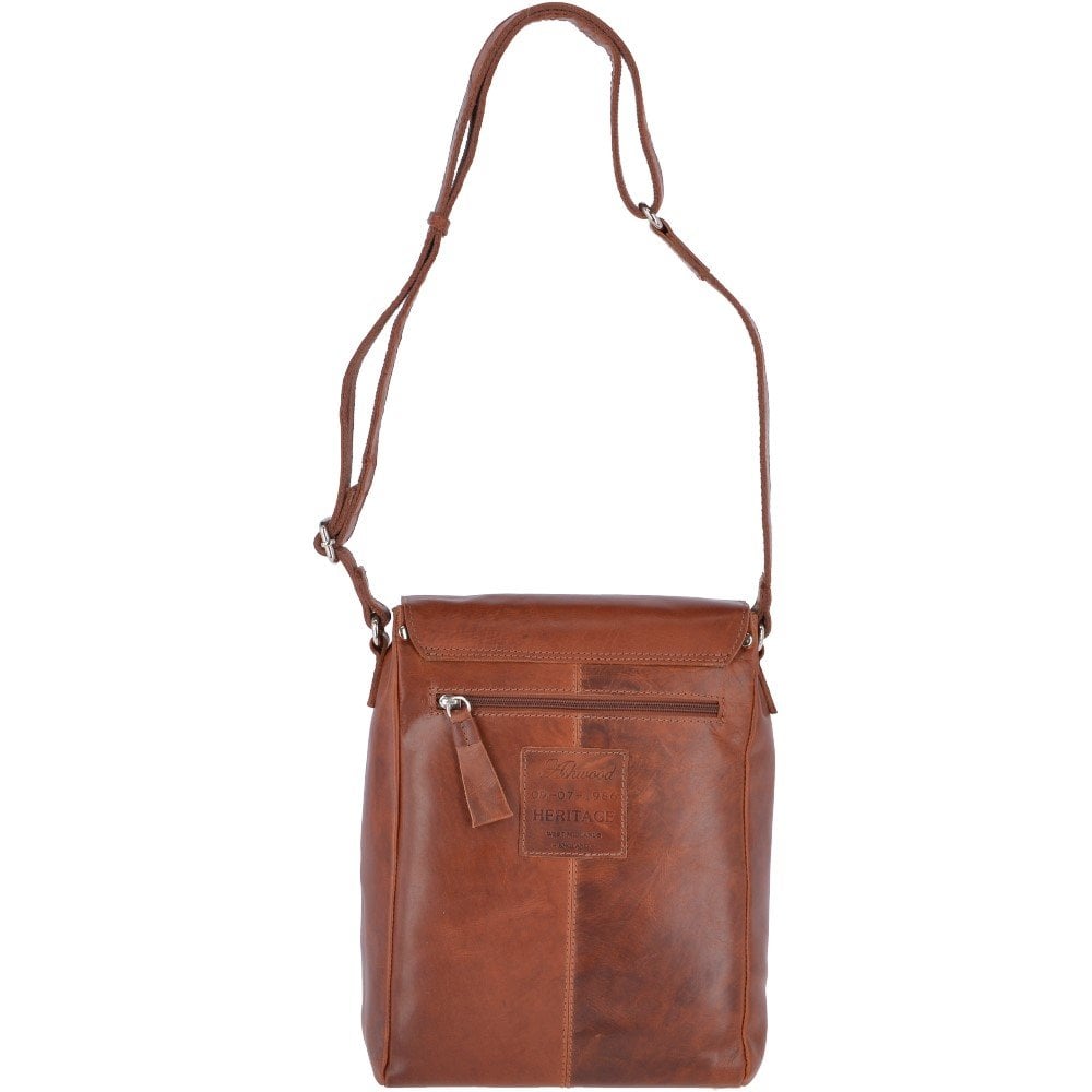 Oily Tan Leather Flap Over Small Messenger Flight Bag