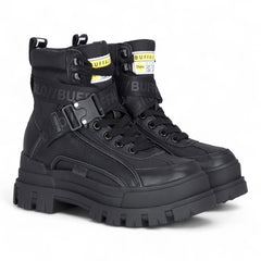 Buffalo - Womens Vegan Leather Black Zip Up Combat Walking Style Boots - Aspha-Com1