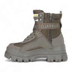 Buffalo - Womens Vegan Leather Khaki Zip Up Combat Walking Style Boots - Aspha-Com1