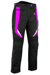 Ladies Pink Cordura Waterproof Motorbike Trousers With CE Armour