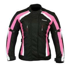 Ladies Pink Cordura Waterproof Biker Jacket With CE Armour