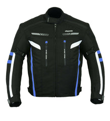 Men's Blue Plus Size Waterproof Cordura Motorbike Jacket With CE Armour