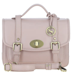Womens Beige Leather Classic Vintage Satchel Style Bag & Detachable Shoulder Strap