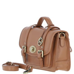 Womens Butterscotch Tan Leather Classic Vintage Satchel Style Bag & Detachable Shoulder Strap