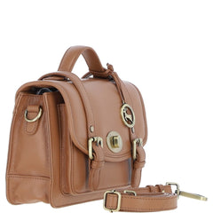 Womens Butterscotch Tan Leather Classic Vintage Satchel Style Bag & Detachable Shoulder Strap