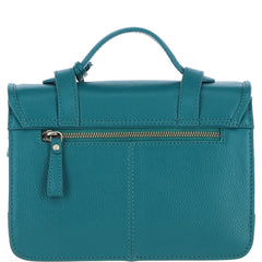 Womens Teal Leather Classic Vintage Satchel Style Bag & Detachable Shoulder Strap