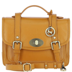 Womens Mustard Yellow Leather Classic Vintage Satchel Style Bag & Detachable Shoulder Strap
