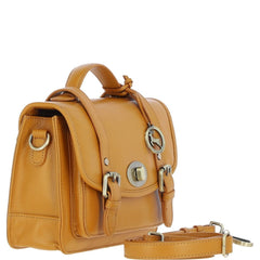 Womens Mustard Yellow Leather Classic Vintage Satchel Style Bag & Detachable Shoulder Strap