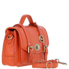 Womens Orange Leather Classic Vintage Satchel Style Bag & Detachable Shoulder Strap