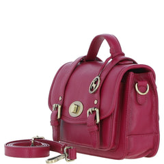 Womens Raspberry Leather Classic Vintage Satchel Style Bag & Detachable Shoulder Strap