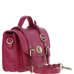 Womens Raspberry Leather Classic Vintage Satchel Style Bag & Detachable Shoulder Strap