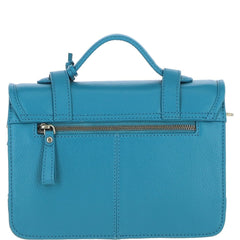 Womens Turquoise Leather Classic Vintage Satchel Style Bag & Detachable Shoulder Strap