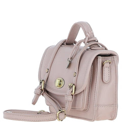 Womens Small Beige Leather Classic Vintage Satchel Style Handbag & Detachable Shoulder Strap