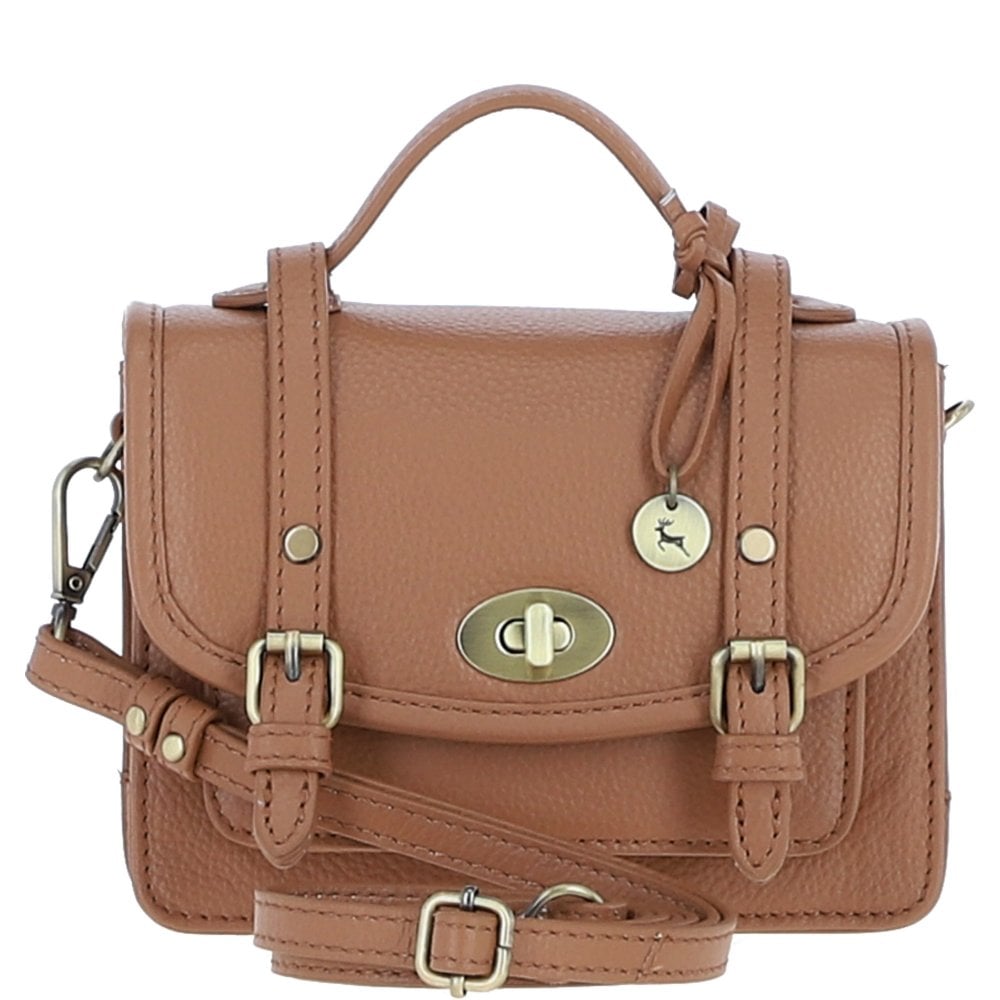 Womens Small Butterscotch Tan Leather Classic Vintage Satchel Style Handbag & Detachable Shoulder Strap