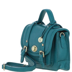 Womens Small Teal Leather Classic Vintage Satchel Style Handbag & Detachable Shoulder Strap