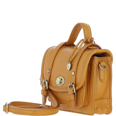 Womens Small Mustard Yellow Leather Classic Vintage Satchel Style Handbag & Detachable Shoulder Strap