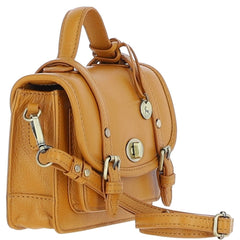 Womens Small Mustard Yellow Leather Classic Vintage Satchel Style Handbag & Detachable Shoulder Strap