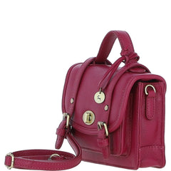 Womens Small Raspberry Leather Classic Vintage Satchel Style Handbag & Detachable Shoulder Strap