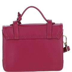 Womens Small Raspberry Leather Classic Vintage Satchel Style Handbag & Detachable Shoulder Strap