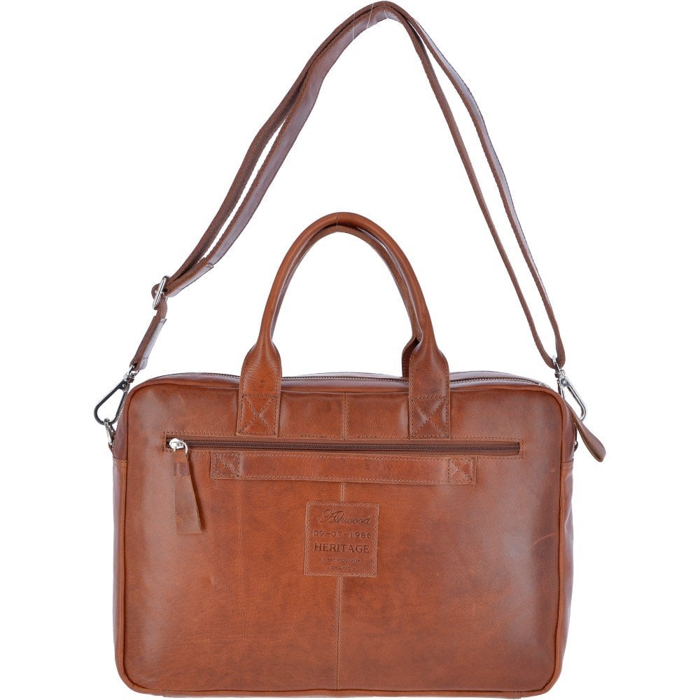 Oily Tan Large Leather Dual Compartment Laptop Bag