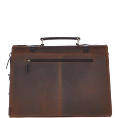 Oily Buff Brown Leather Large Briefcase with Detachable Shoulder Strap