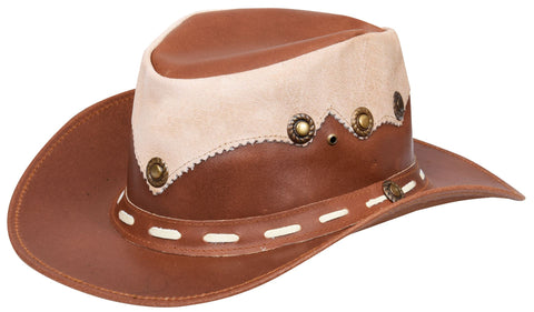 Tan & Beige Australian Leather with Suede Cowboy / Western Style Hat