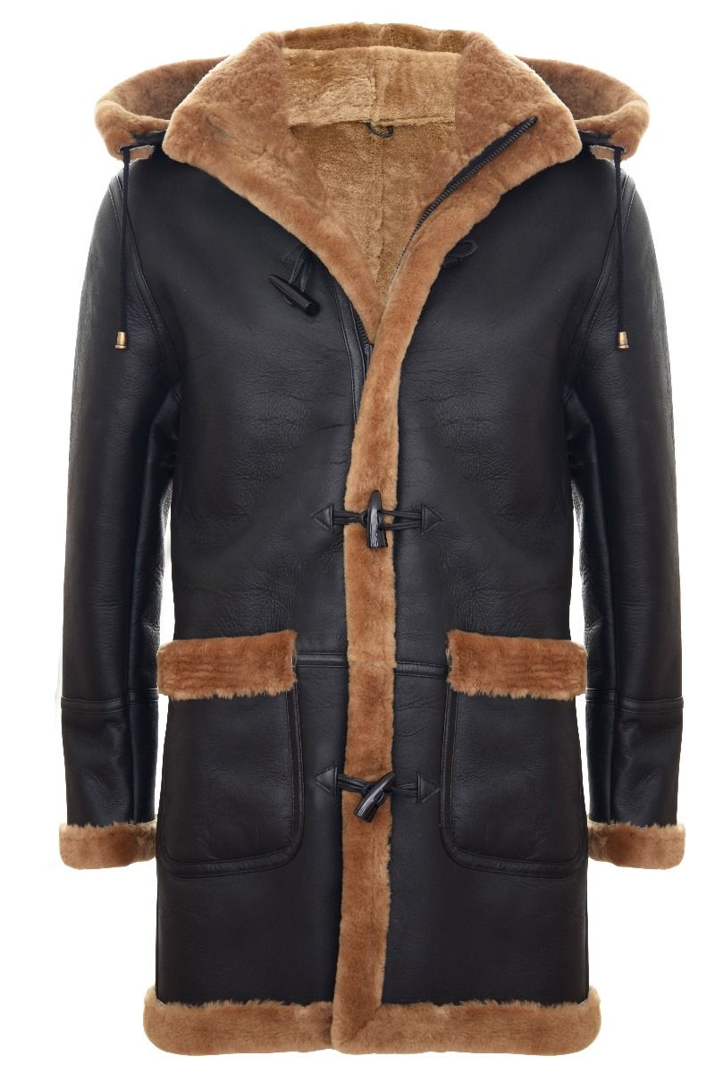 Men's Sheepskin Duffle Coat With Detachable Hood: Leon