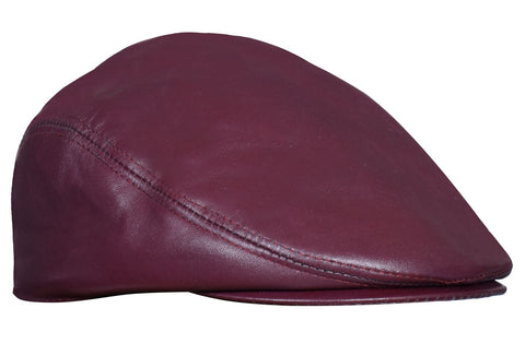 Men's Burgundy Leather Flat Cap