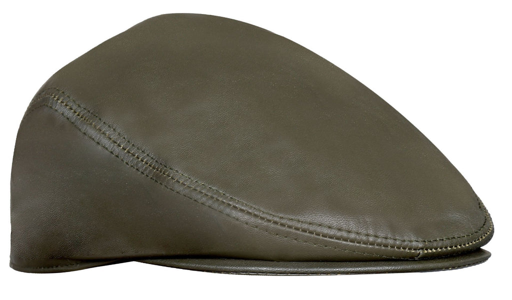 Men's Olive Leather Flat Cap
