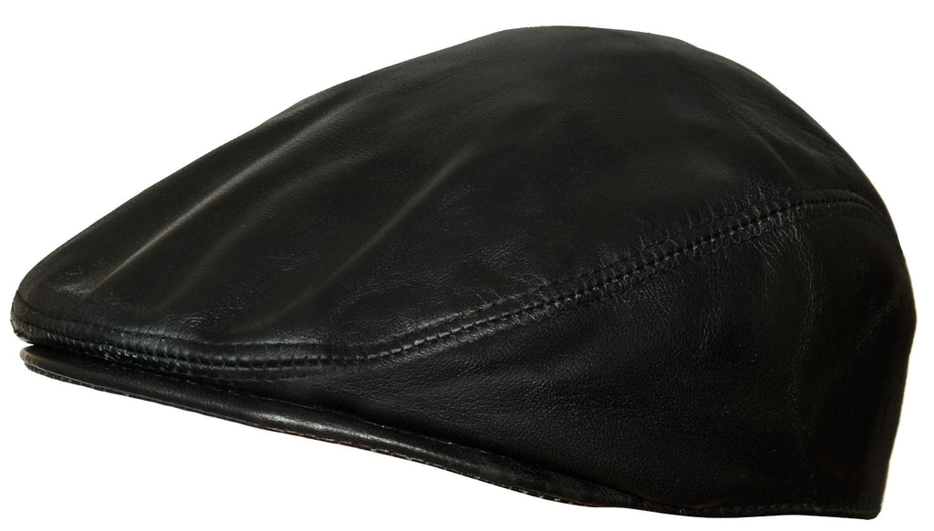Men's Black Leather Flat Cap