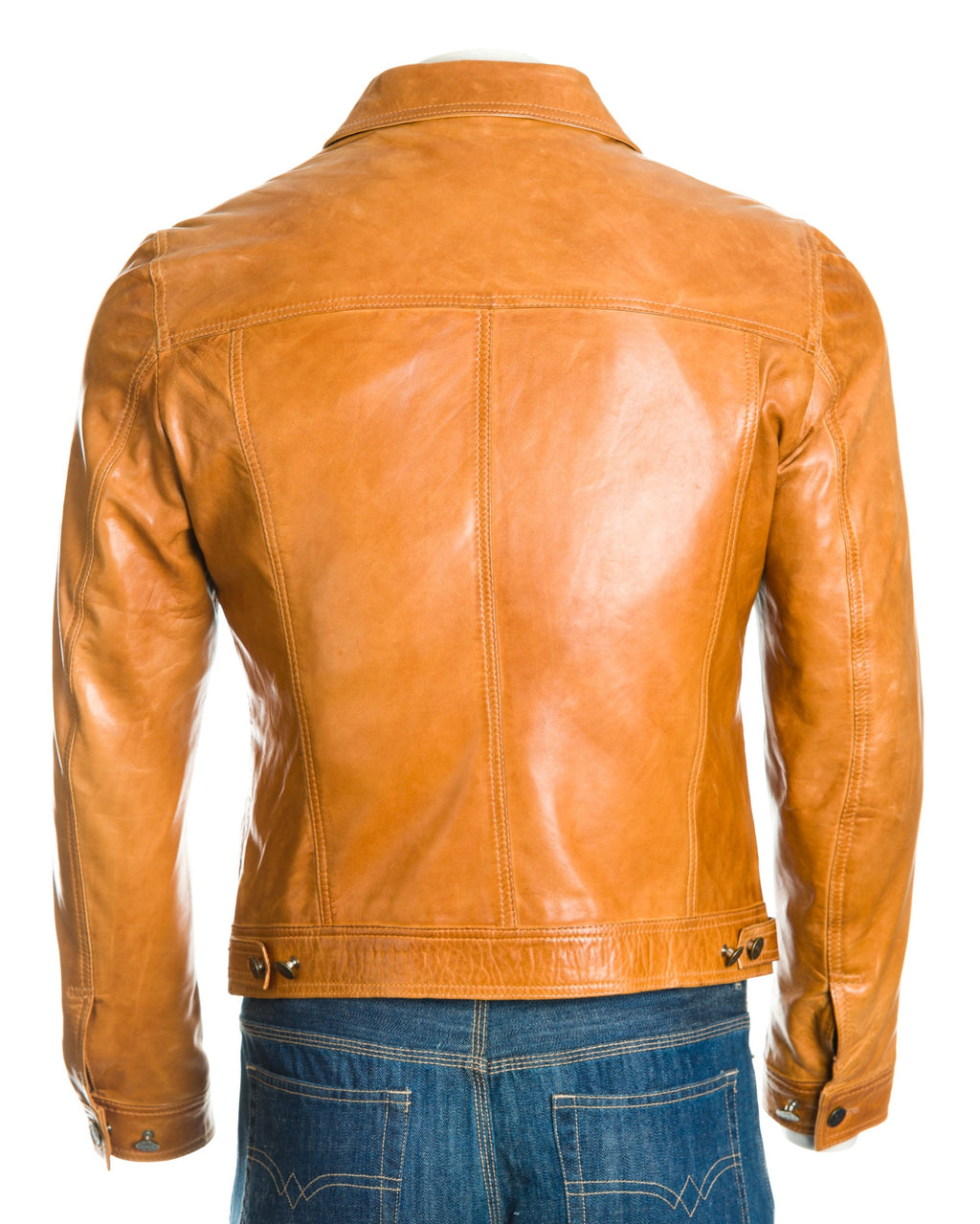 Men's Antique Tan Denim Shirt Style Leather Jacket: Antonio