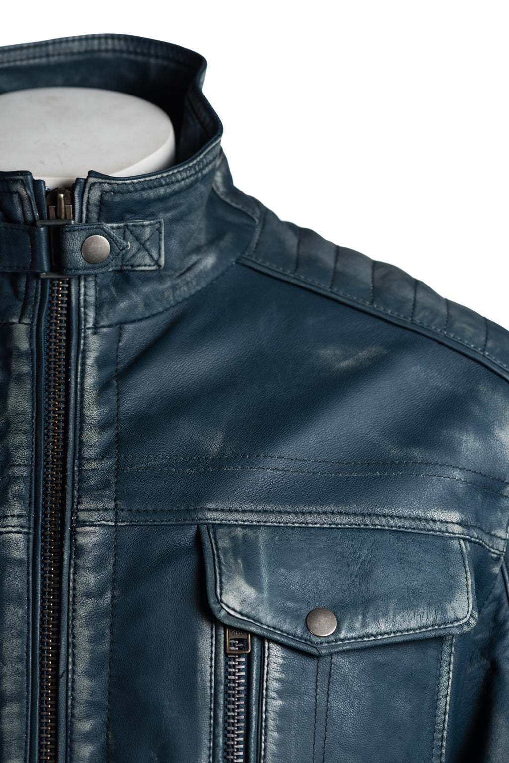 Men's Antique Blue Vintage Biker Style Leather Jacket - Dominico