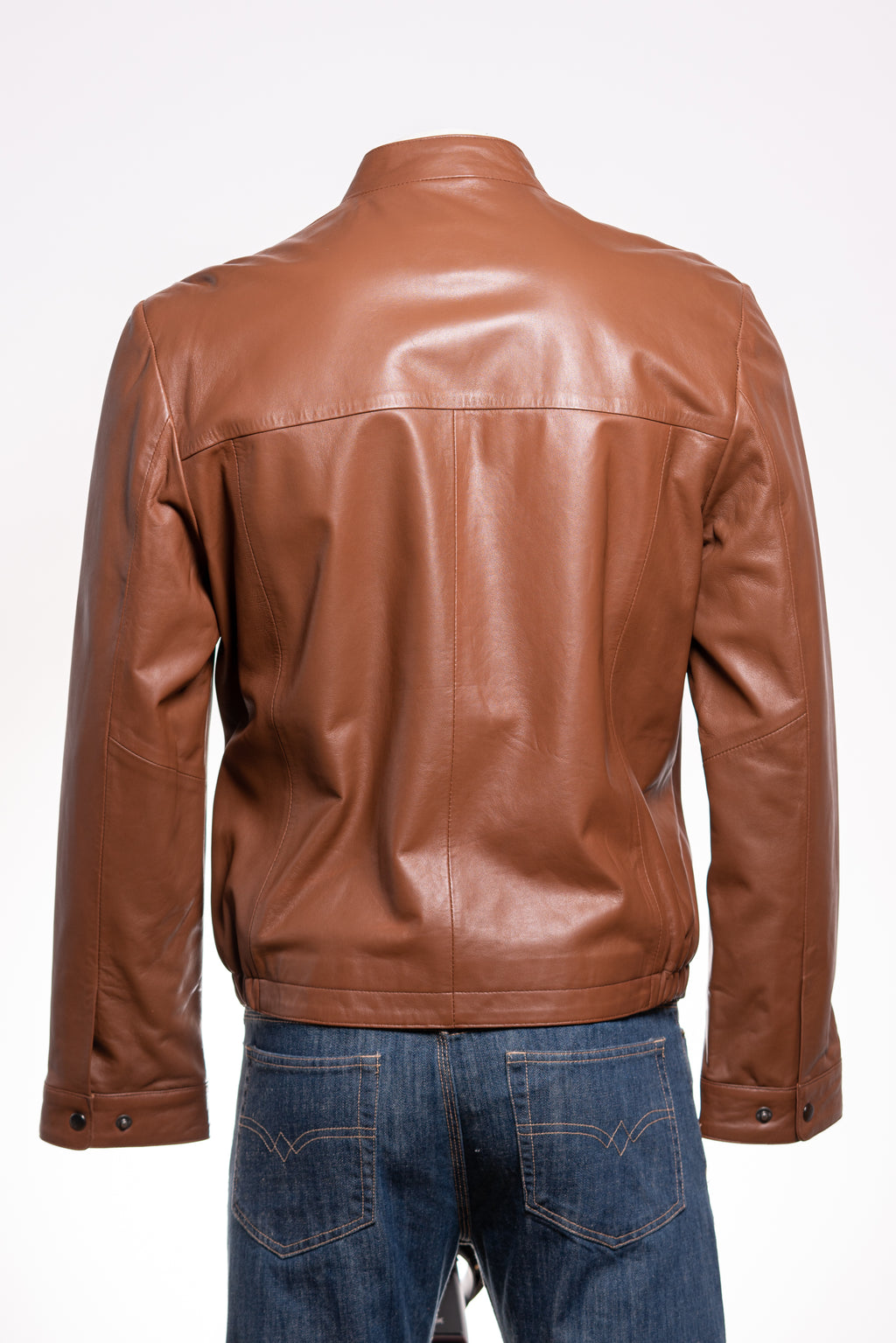 Men's Cognac Simple Leather Jacket: Davide