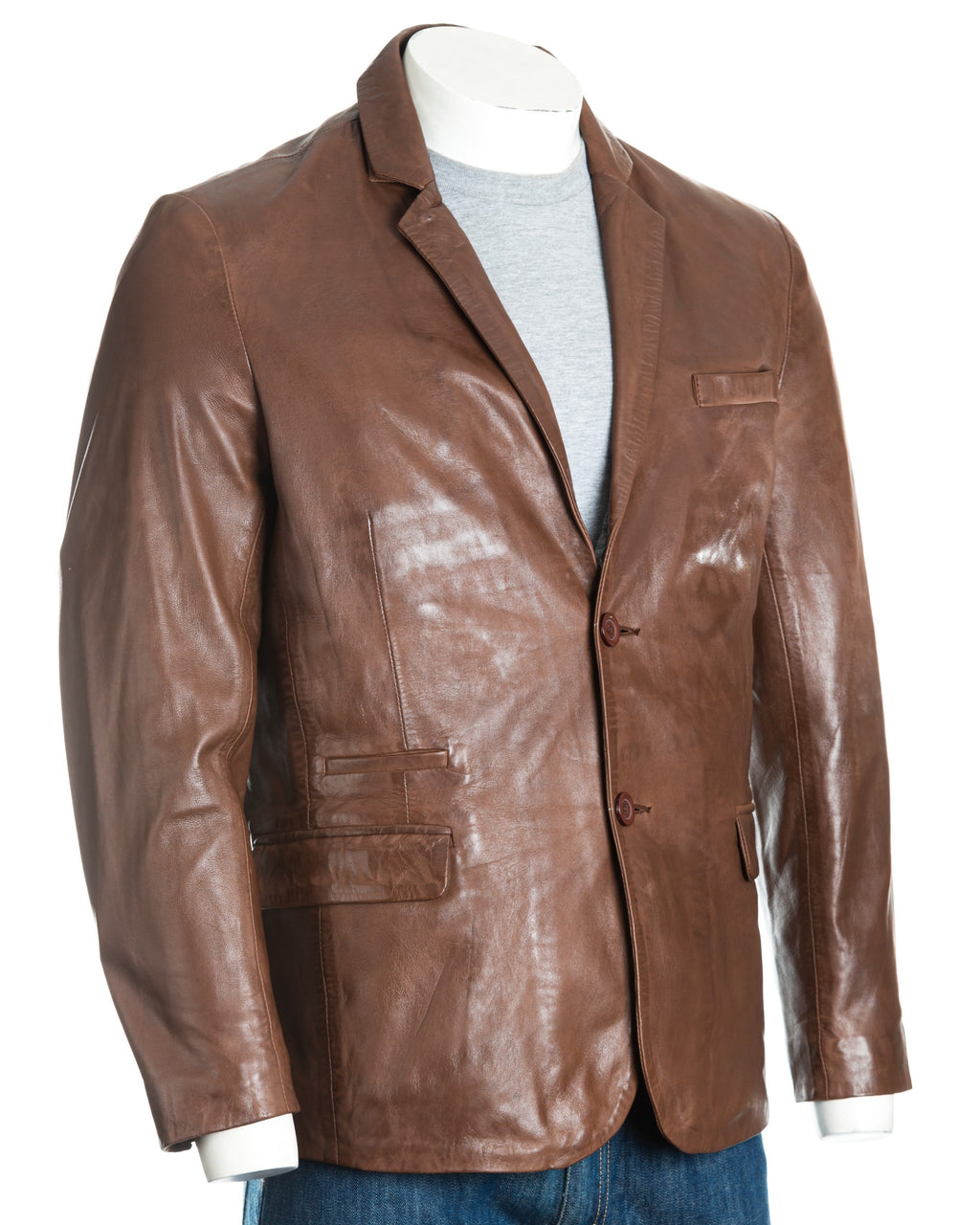 Men's Brown Fitted Tailored Leather Blazer: Federigo