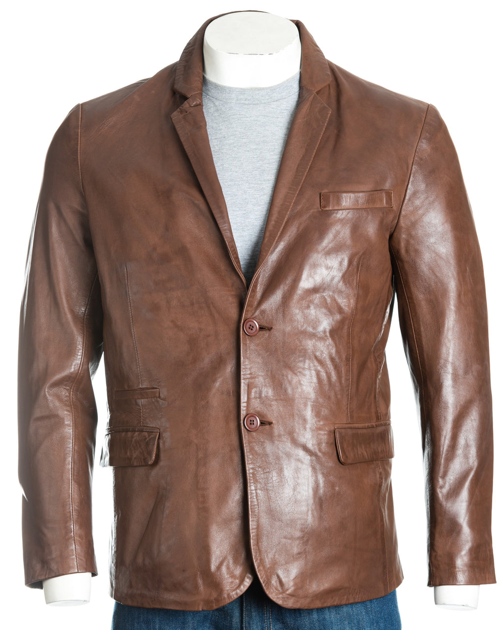 Men's Brown Fitted Tailored Leather Blazer: Federigo