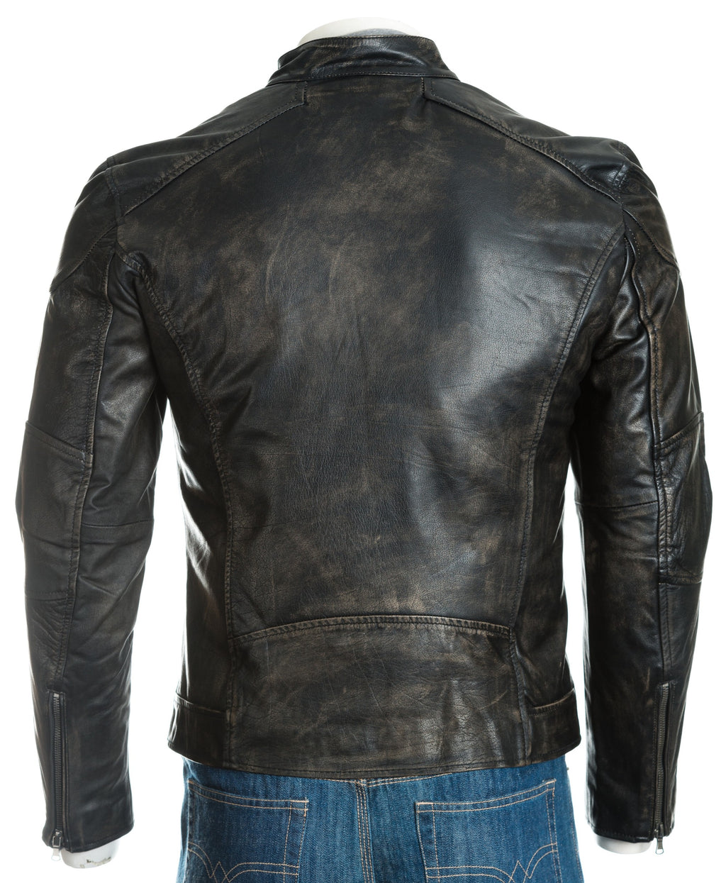 Mens Vintage Antique Leather Biker Style Jacket: Casper