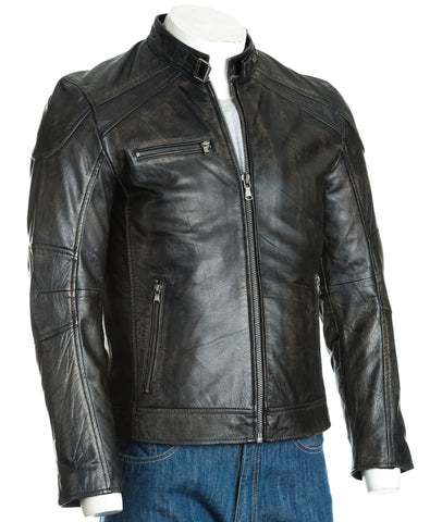 Mens Vintage Antique Leather Biker Style Jacket: Casper