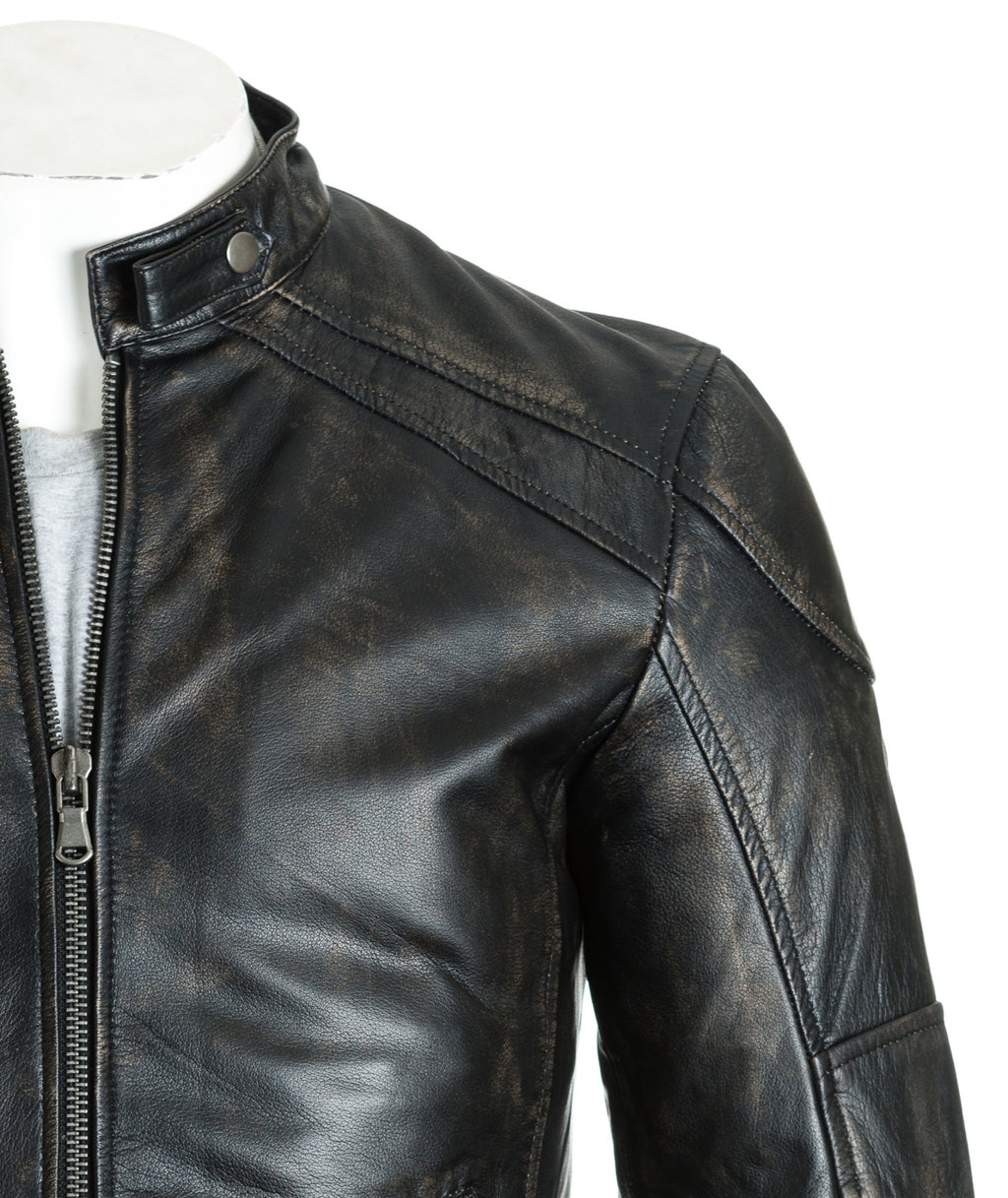Mens Vintage Antique Leather Biker Style Jacket: Casper