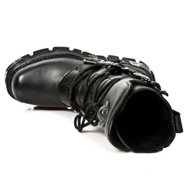 NEW ROCK - M-391-S18 Black Mid Calf Lace Up Boots