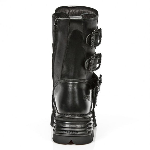 NEW ROCK - M-391-S18 Black Mid Calf Lace Up Boots