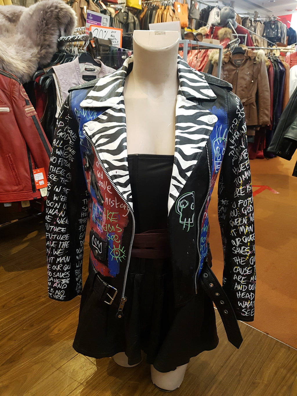 Ladies One Off Hand Painted Punk God Save The Queen Leather Biker Jacket