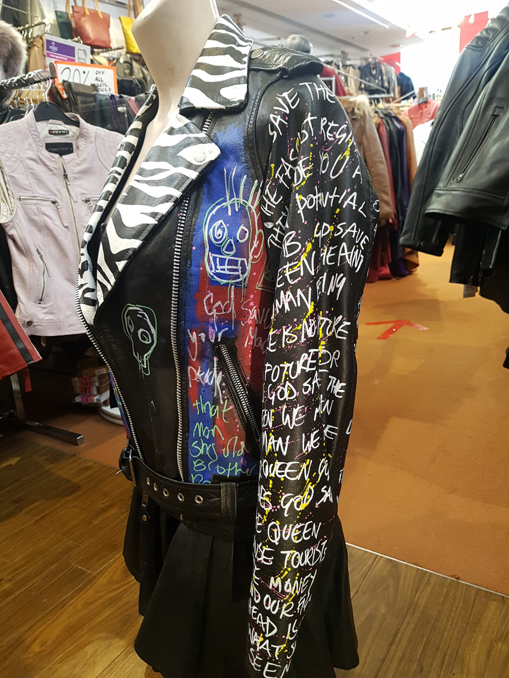 Ladies One Off Hand Painted Punk God Save The Queen Leather Biker