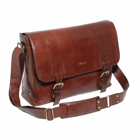 Men's Chestnut Leather Laptop Shoulder Bag