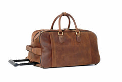 Wheeled Leather Travel Holdall In Chestnut Mud Colour