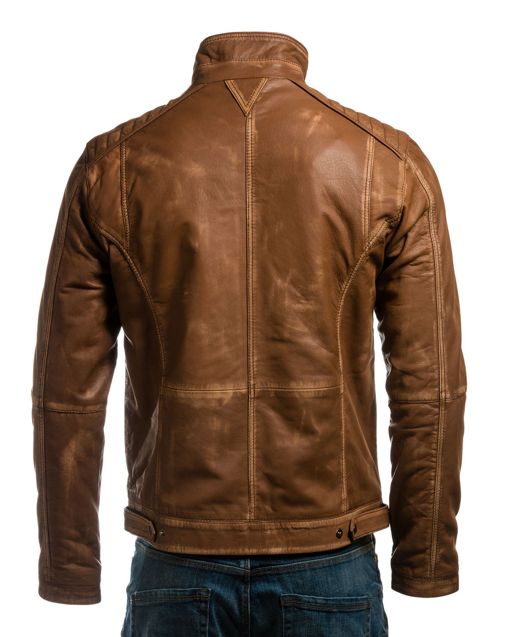 Men's Antique Tan Vintage Biker Style Leather Jacket - Dominico