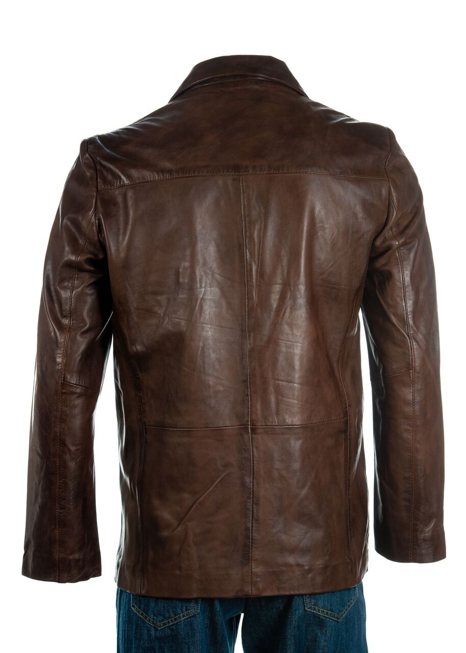 Men's Brown Classic Two Button Single Breasted Leather Blazer: Marcello